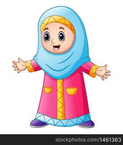 Vector illustration of Happy muslim girl cartoon isolated on white background