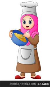 Vector illustration of Happy muslim girl cooking