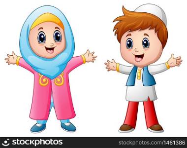 Vector illustration of Happy muslim kid cartoon isolated on white background