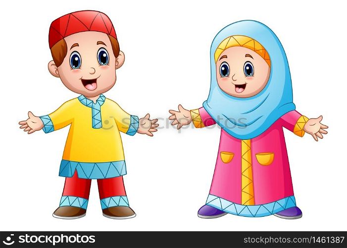Vector illustration of Happy muslim kid cartoon isolated on white background