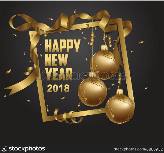vector illustration of happy new year 2018 gold and black collors place for text christmas balls 2018
