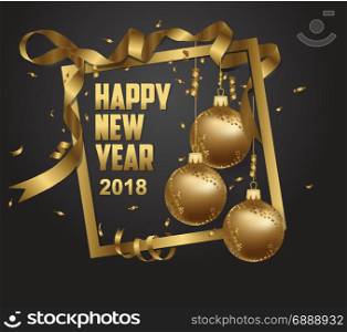 vector illustration of happy new year 2018 gold and black collors place for text christmas balls 2018