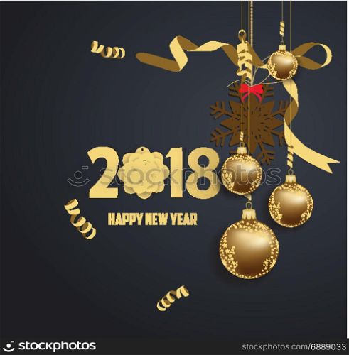 vector illustration of happy new year 2018 gold and black colors place for text christmas balls