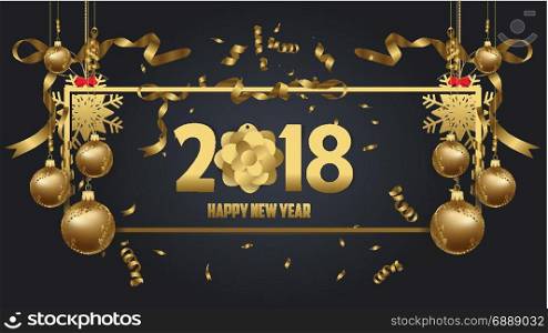 vector illustration of happy new year 2018 wallpaper gold and black colors place for text christmas balls