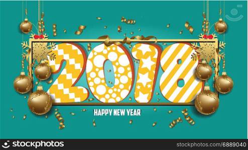 vector illustration of happy new year 2018 wallpaper gold balls and colorful