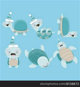 Vector illustration of Happy turtle cartoon collection set.  