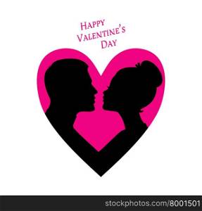 Vector illustration of Happy Valentine&rsquo;s day, couple silhouette image