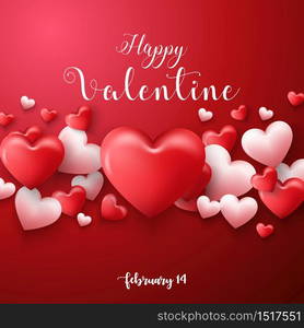 Vector illustration of Happy valentines day frame background with hearts balloon in red background