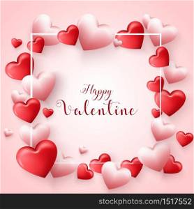 Vector illustration of Happy valentines day frame background with hearts balloon in red background
