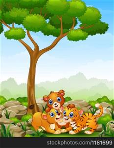 Vector illustration of Happy wild animal cartoon in the jungle