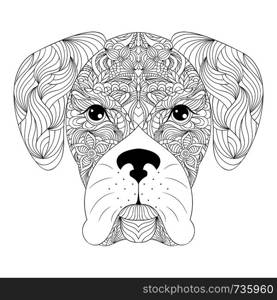 Vector illustration of head of dog on white background.Coloring page for adult.. head of dog on white background
