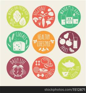 Vector illustration of Healthy lifestyle. icon set. Elements for design. Vector illustration of Healthy lifestyle. icon set.