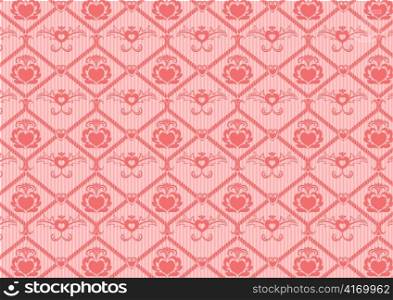 Vector illustration of heart retro abstract pattern on the pink background.