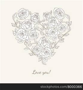 Vector illustration of Heart shape with roses. Heart shape with roses