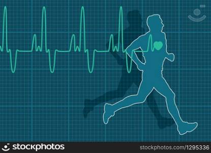vector illustration of heartbeat electrocardiogram and running man