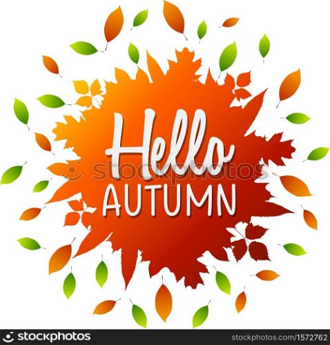Vector illustration of Hello Autumn lettering on a colorful leaves