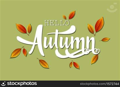 Vector illustration of Hello autumn lettering with leaves