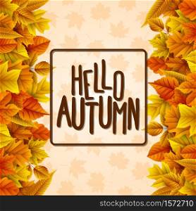 Vector illustration of Hello autumn with colorful leaves