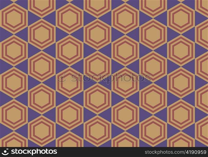 Vector illustration of hexagon retro abstract pattern on the blue background