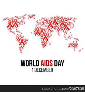Vector illustration of hiv,aids aware≠ss background isolated on white. World Aids Day concept. 1 December. Red ribbons on the map of world emb≤m.. Vector illustration of hiv,aids aware≠ss.