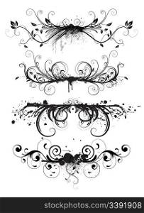 Vector illustration of horizontal abstract Grunge design floral elements set