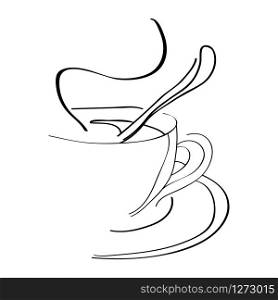vector illustration of hot coffee on a saucer in outlines