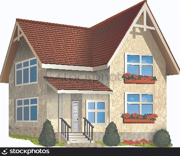 Vector Illustration of ? house with tile roof on a white background