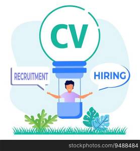 Vector illustration of HR recruitment process with candidate overview for professional job analysis. Job recruitment application letter. CV curriculum vitae as an employee resume for job vacancies.