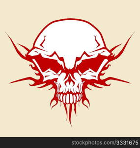 Vector illustration of human skull with tribal fire ornaments