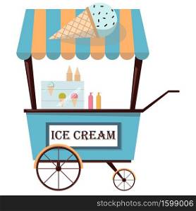 Vector illustration of ice cream cart isolated on white background.. Ice cream cart isolated on white background.