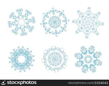 Vector illustration of icon set of 6 different snowflakes. Set-1