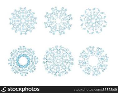 Vector illustration of icon set of 6 different snowflakes. Set-2