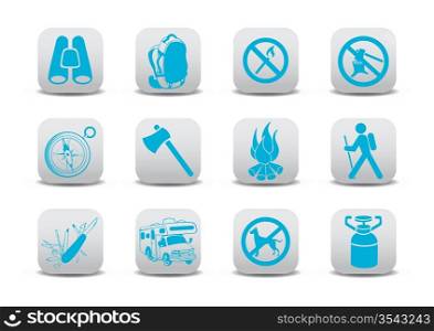 Vector illustration of icon set or design elements relating to camping tourism