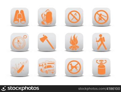 Vector illustration of icon set or design elements relating to camping tourism