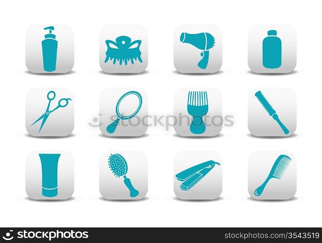 Vector illustration of icon set or design elements relating to hairdressing salon
