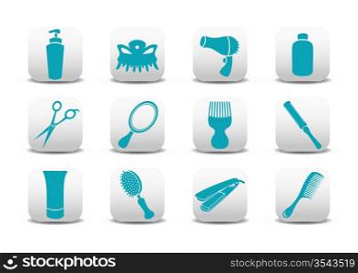 Vector illustration of icon set or design elements relating to hairdressing salon