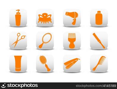 Vector illustration of icon set or design elements relating to hairdressing salon.