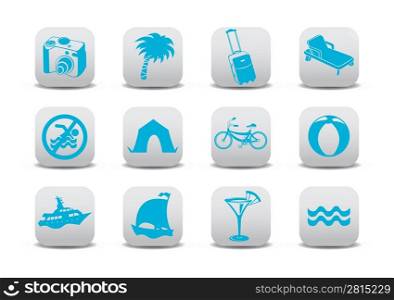 Vector illustration of icon set or design elements relating to summer tourism