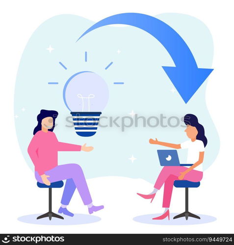 Vector illustration of intelligent student, mentor or teacher mind interaction. Educational learning transfers knowledge and information or teaches skills.