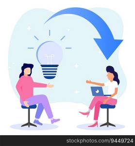 Vector illustration of intelligent student, mentor or teacher mind interaction. Educational learning transfers knowledge and information or teaches skills.