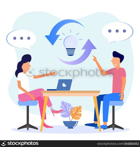 Vector illustration of intelligent student, mentor or teacher mind interaction. Educational learning transfers knowledge and information or teaches skills.