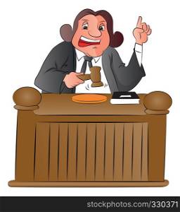 Vector illustration of judge pointing upward and holding a gavel