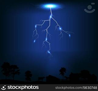 Vector illustration of Lightning of dark blue background