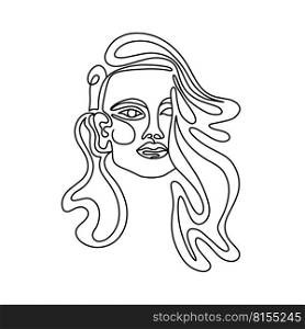 Vector illustration of linear portrait of female with long hair . linear portrait of female with long hair 