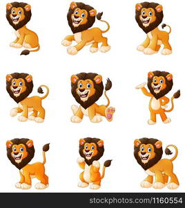 Vector illustration of Lion cartoon set collection