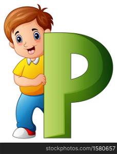 Vector illustration of Little boy holding letters P