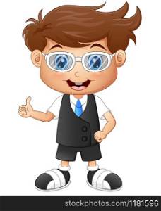 Vector illustration of Little boy wearing glasses giving thumbs up