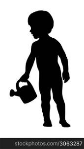 Vector illustration of little kid holding a watering can