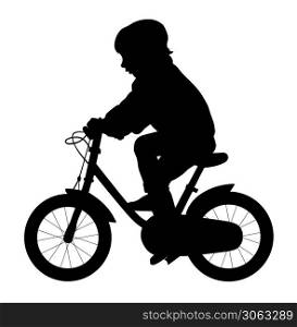 Vector illustration of little kid ride a bike silhouette