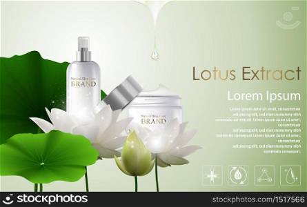 Vector illustration of Lotus cosmetic ads template and moisturizing cosmetic products
